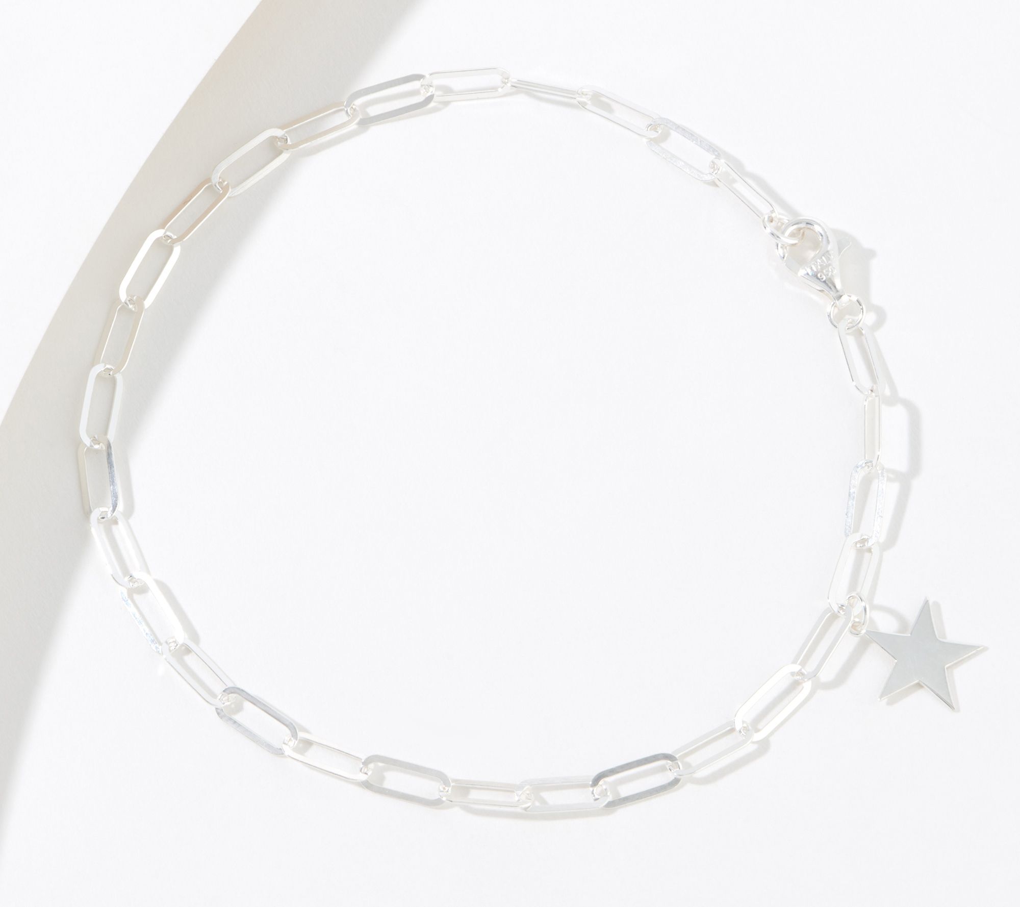 UltraFine Silver Paperclip Chain Anklet with Charm, 2.2-2.6g