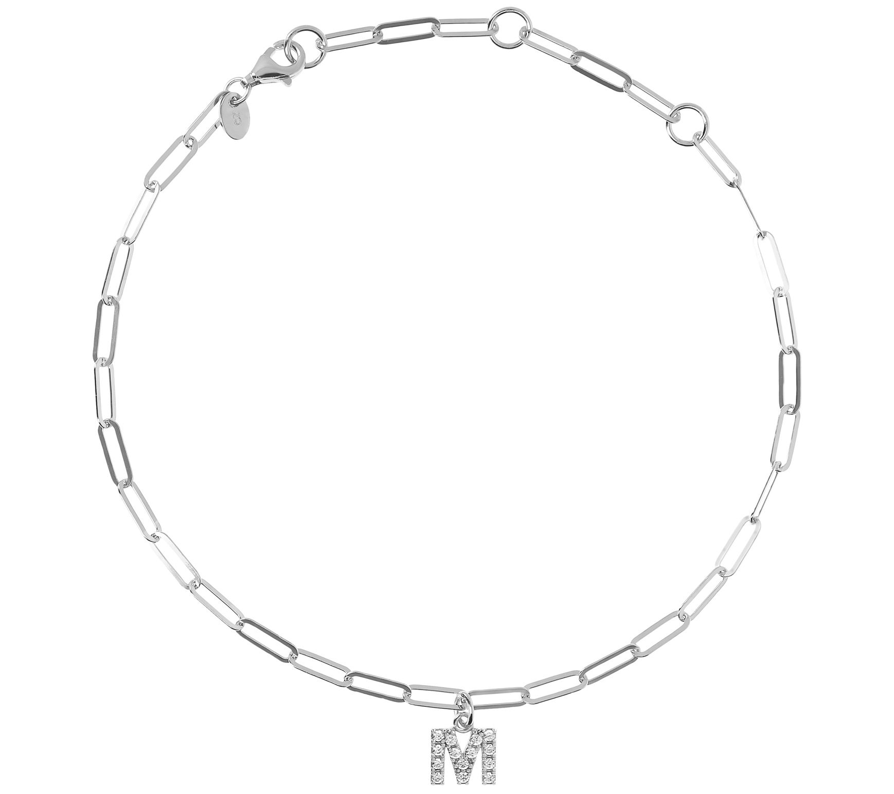 Diamonique Initial Paperclip Link Ankle Bracele t, Sterling