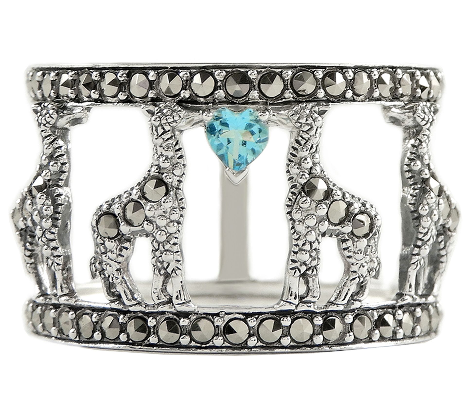 Suspicion Sterling Silver Marcasite & Blue Topaz Band Ring
