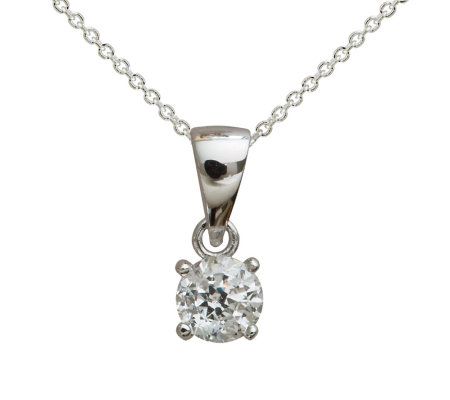 Diamonique Round Pendant with Chain, Platinum C lad