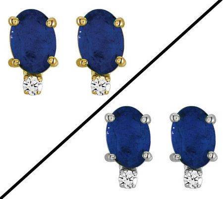 Choice of Oval Gemstone w/ Diamond Accent Stud Earrings, 14K