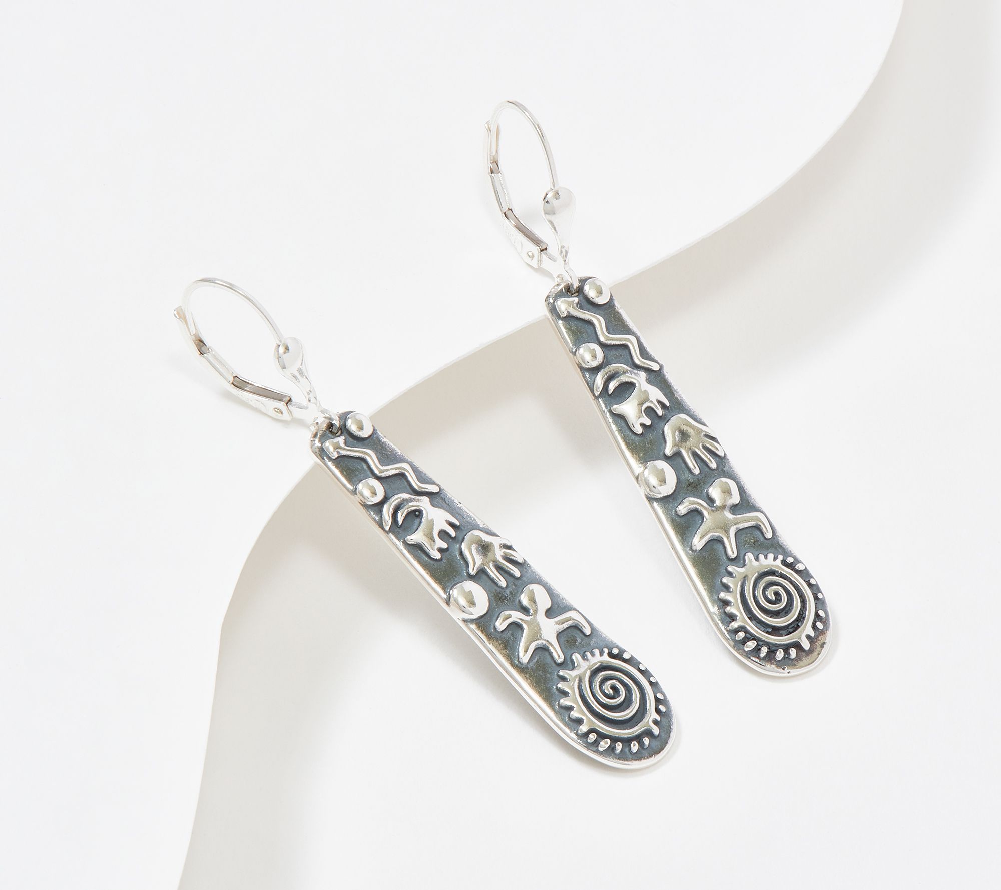 American West Sterling Silver Petroglyph Lever Back Earrings