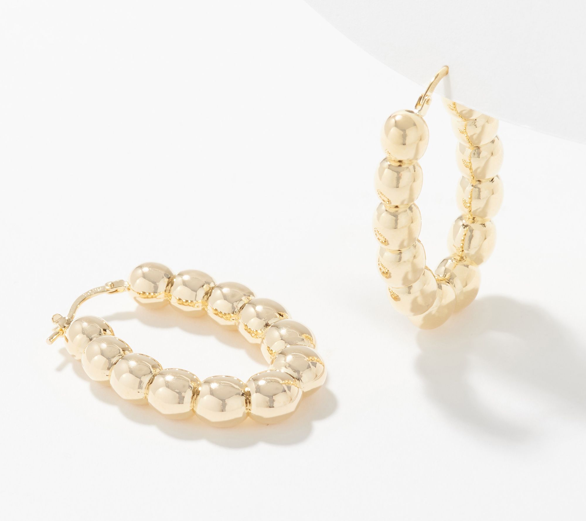 Italian Silver Beaded Elongated Oval Hoop Earrings