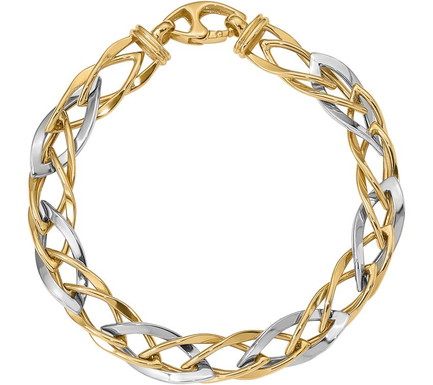 Italian Gold Two-Tone Marquise Link Bracelet 14 K, 5.7g
