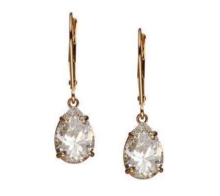 Diamonique 4.00 ct tw Pear Lever Back Earrings, 14K Gold