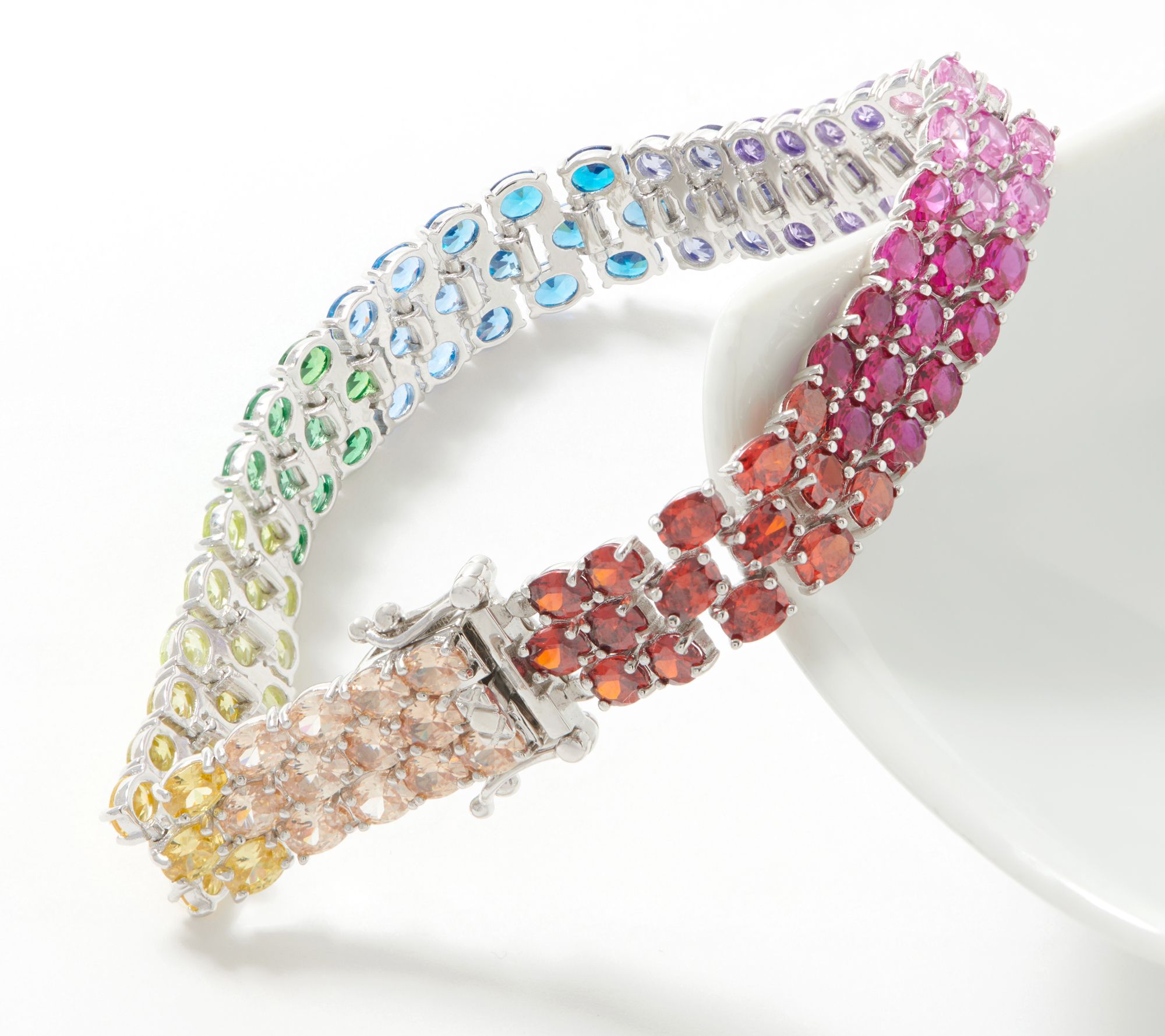 Diamonique Three Row Rainbow Tennis Bracelet Sterling Silver —