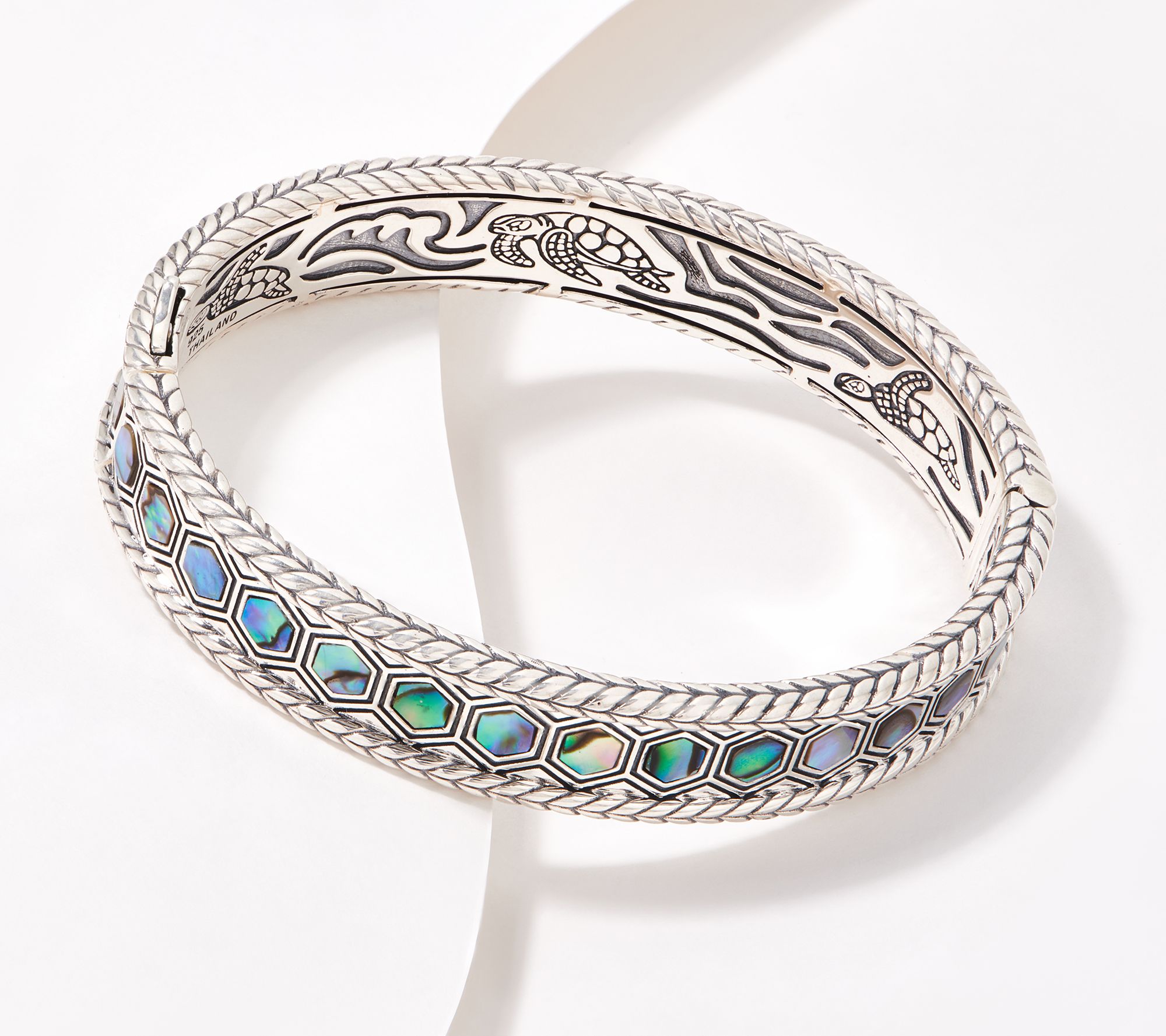 JAI Sterling Silver Kame Gemstone Inlay Bangle