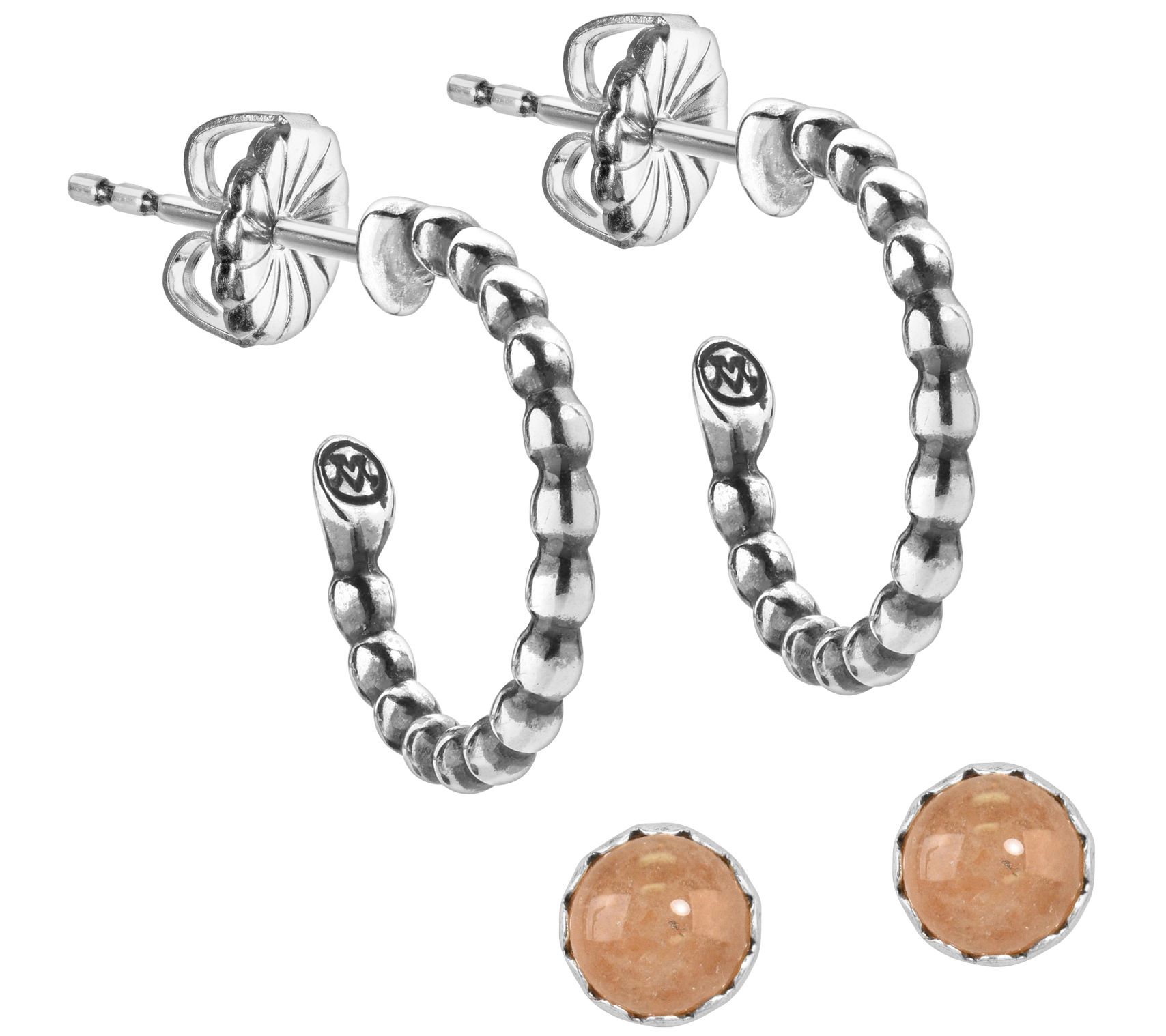 American West Sterling Silver Round Stud & Ho o p Earrings Set