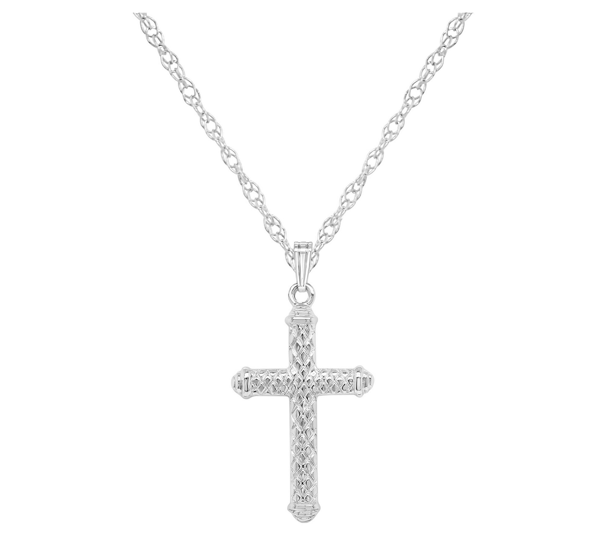 Men's Textured Cross Pendant w/ Chain, Sterling Silver