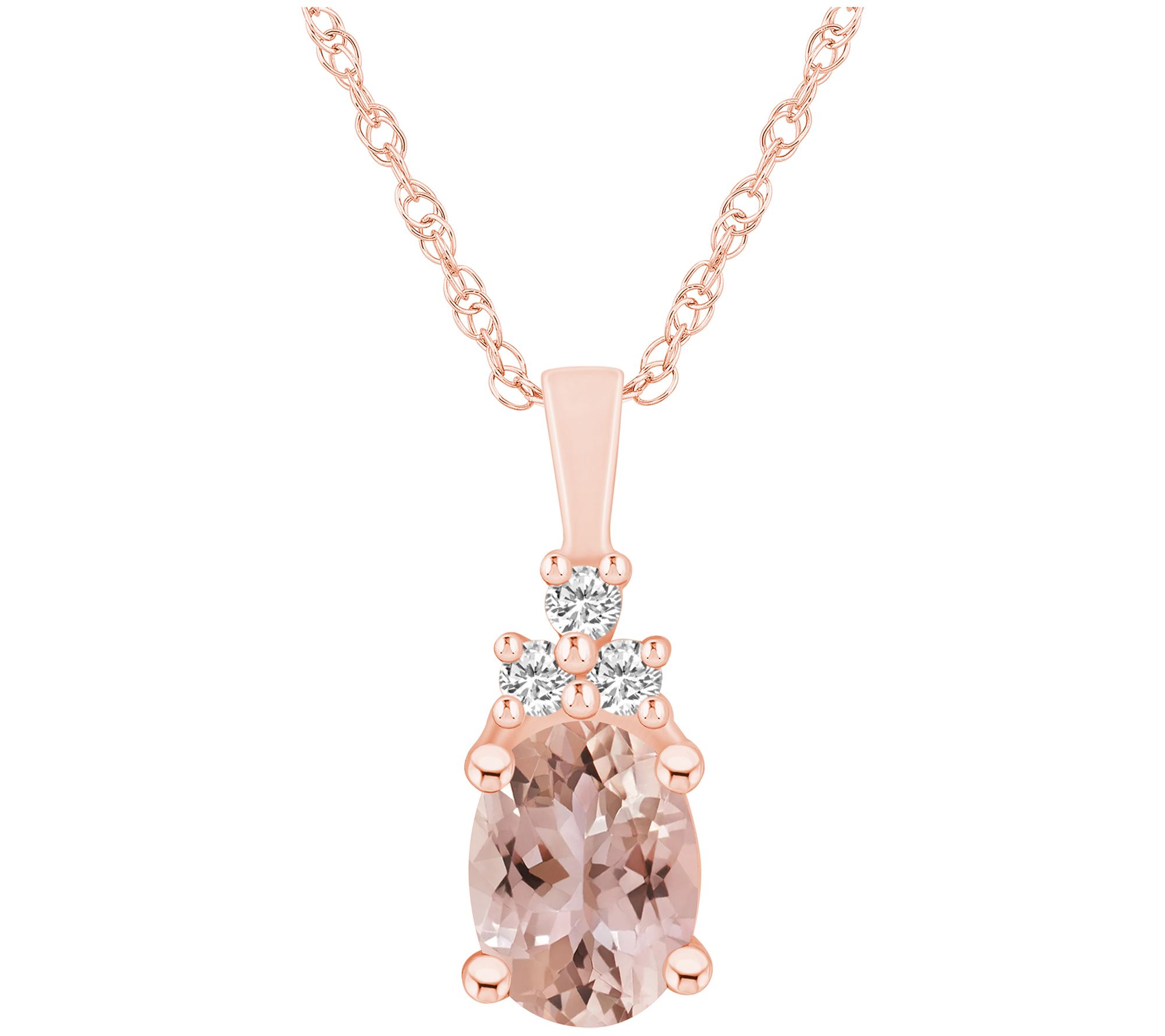Affinity Gems Oval Morganite & Diamond Pendant with Chain, 14K