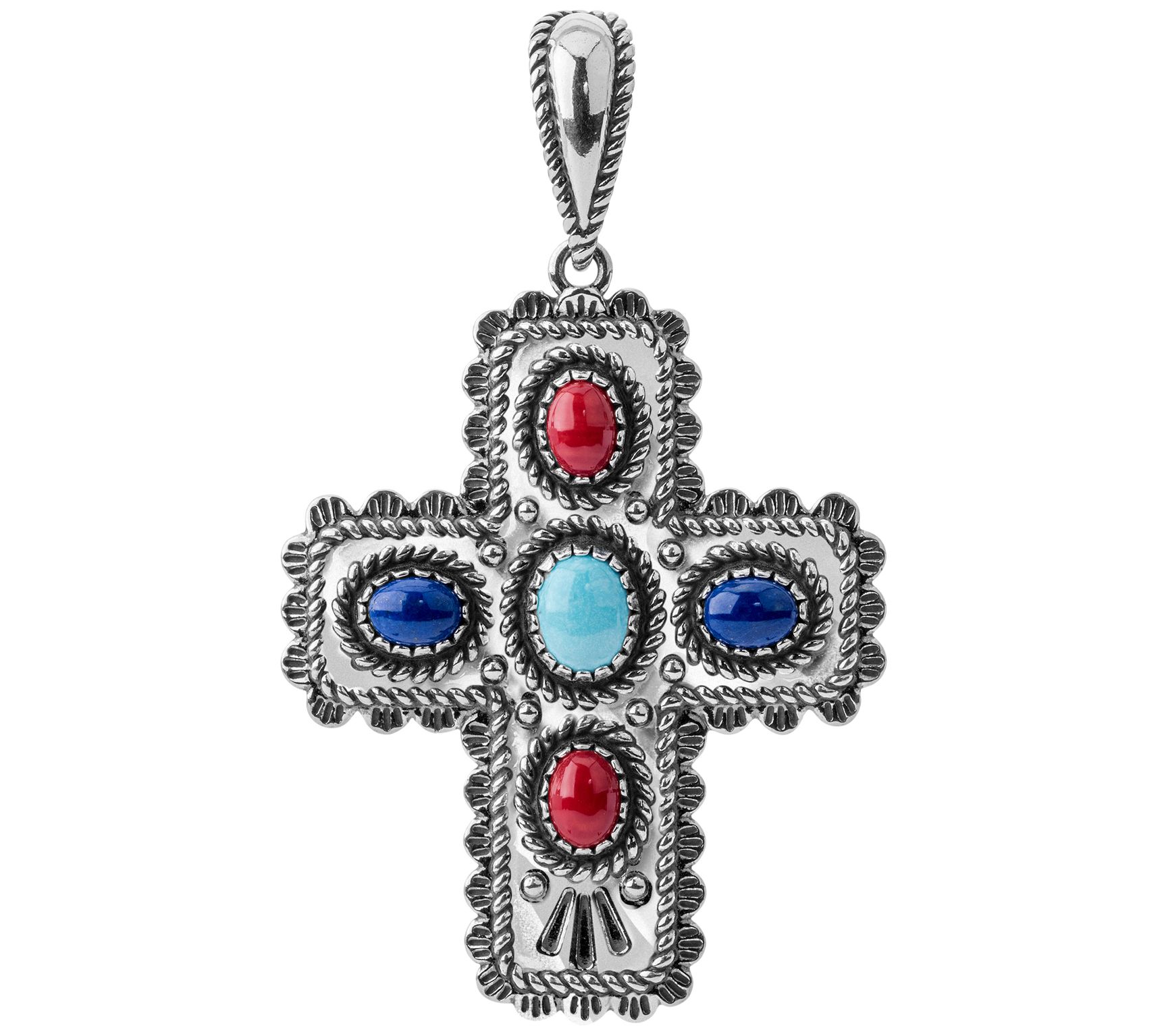 American West Sterling Silver Multi-Gemstone Cross Enhancer