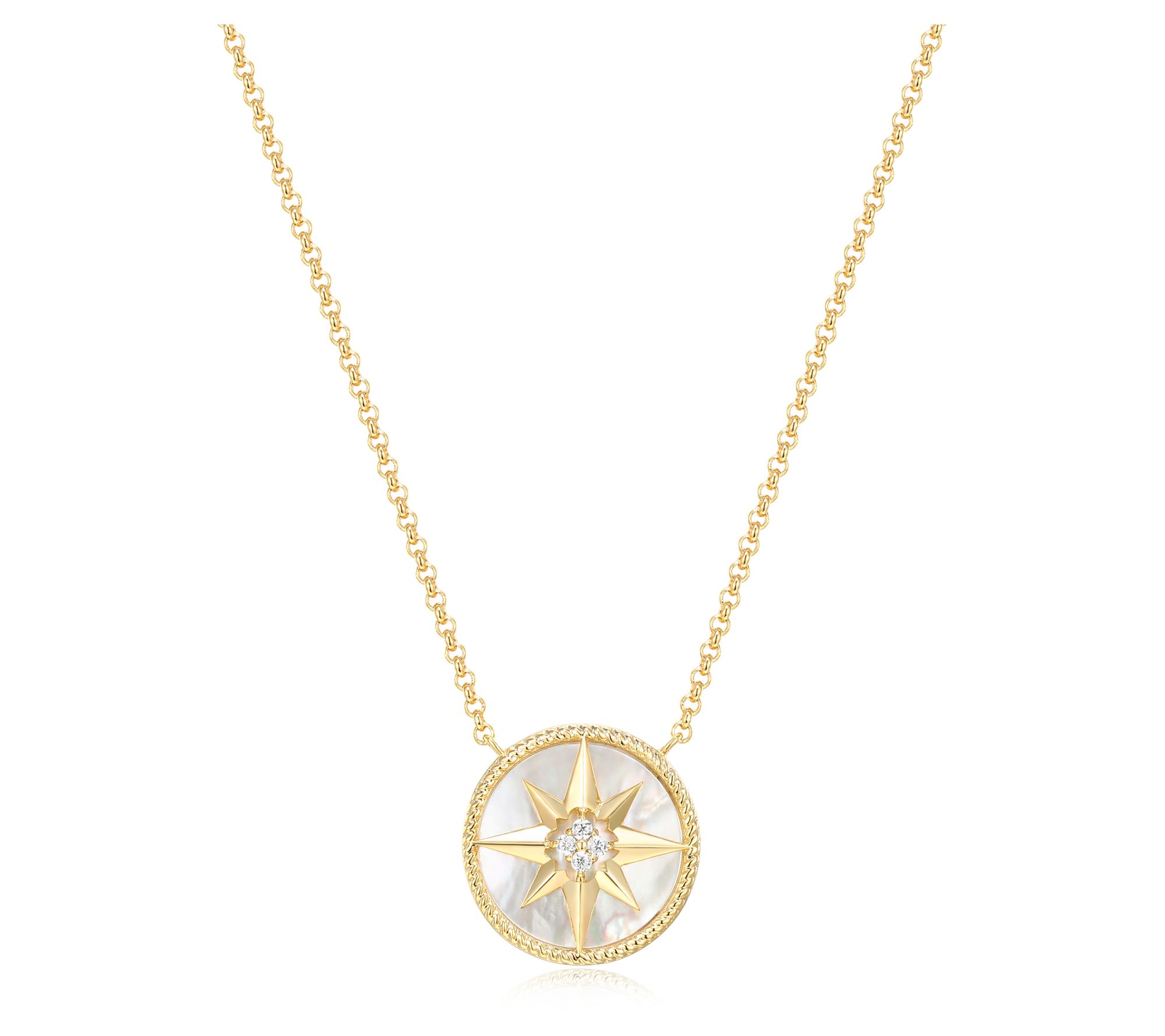 Diamonique Mother of Pearl Pendant w/ Chain, 18 Gold Clad