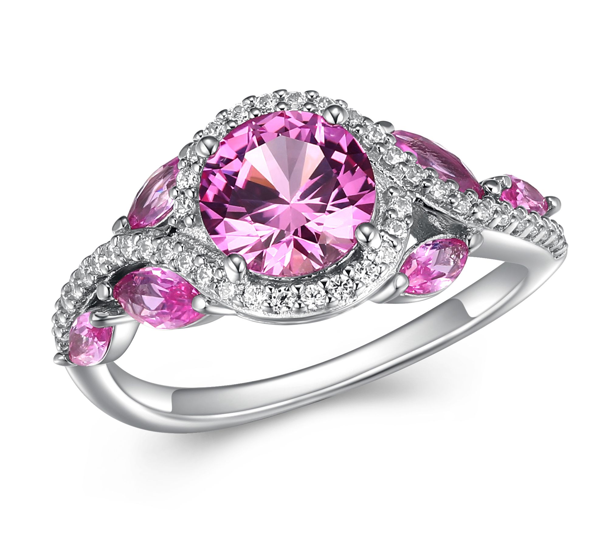 Diamonique & Created Pink Sapphire Ring, Sterling Silver
