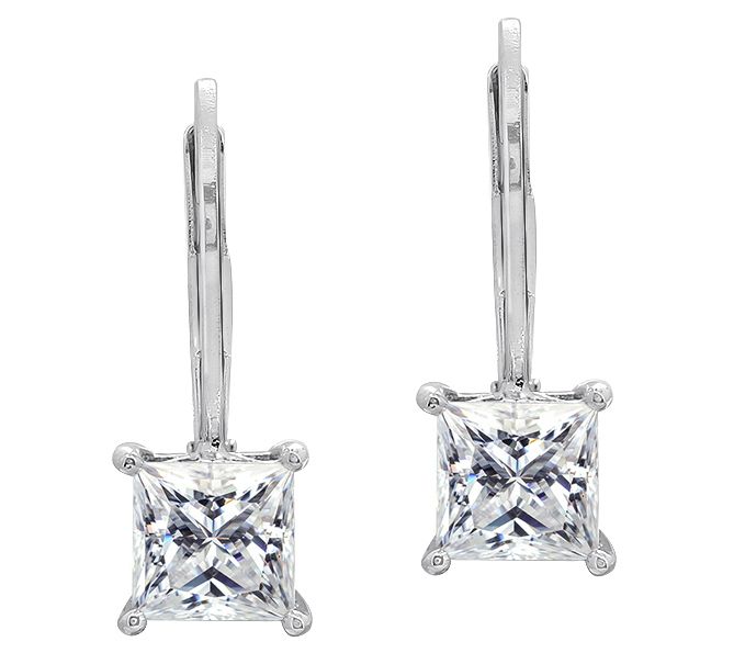 Diamonique Sterling 2.00 cttw Princess-Cut Leve r Back Earring