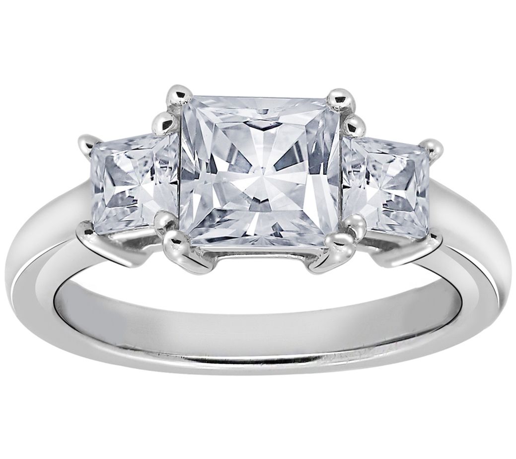 Diamonique 1.50 cttw 3 Stone Princess Cut Ring, Platinum Clad