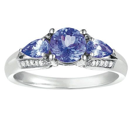 Sterling 1 cttw Tanzanite & 1/8 cttw Diamond Ri ng