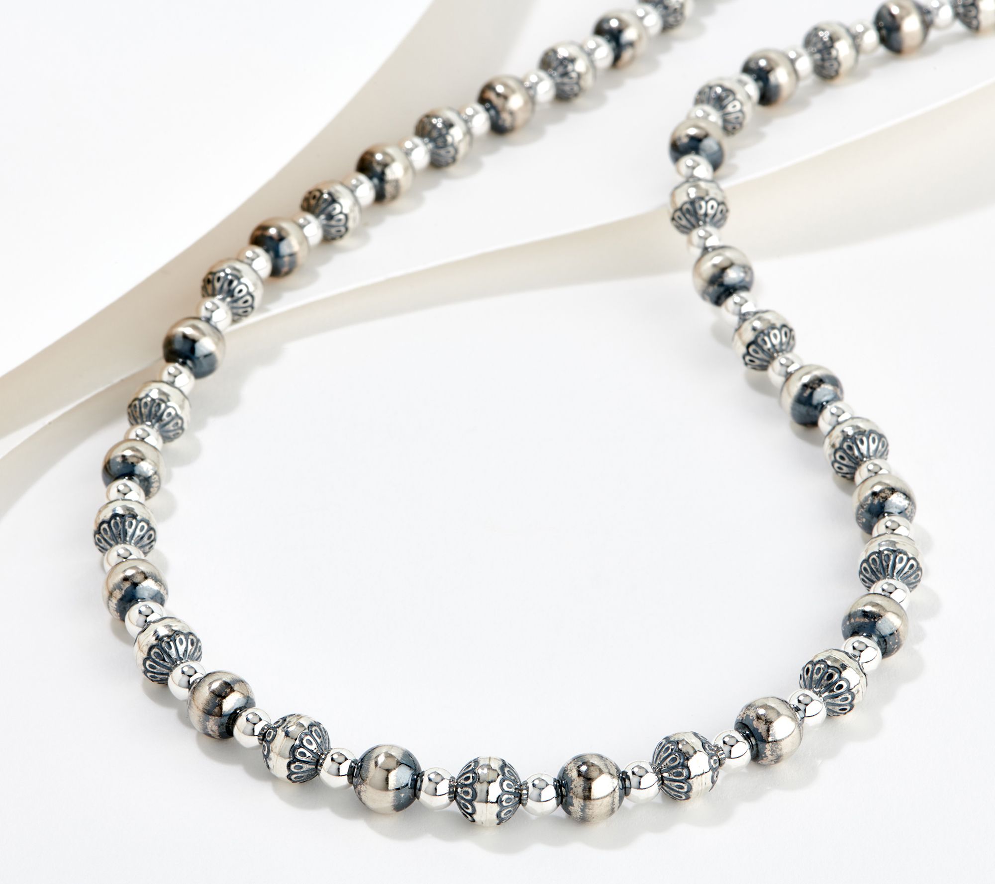 American West Sterling Silver 21 Stamped Bead Necklace