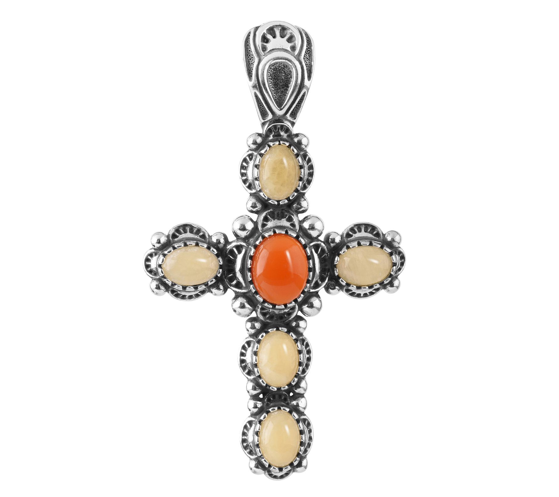 American West Sterling Silver Multi-Gemstone Cr oss Enhancer