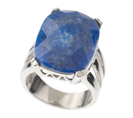 Stainless Steel Bold Faceted Lapis Ring