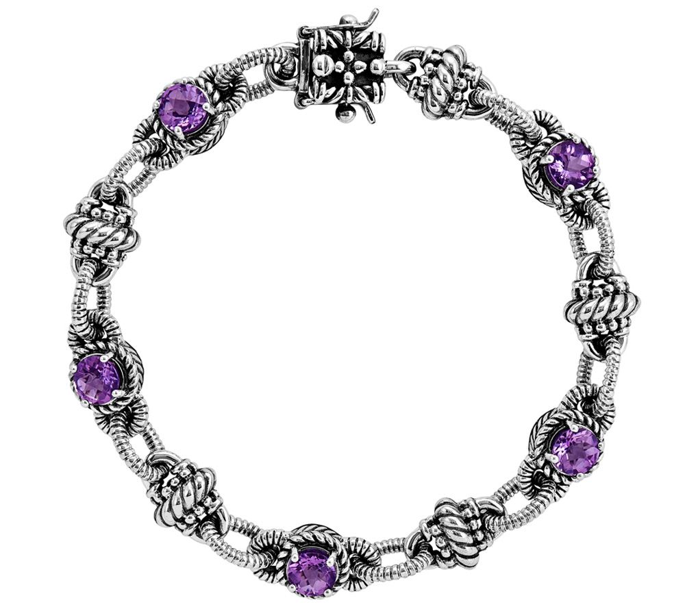 Sterling Round Gemstone 7-3/4 Bracelet