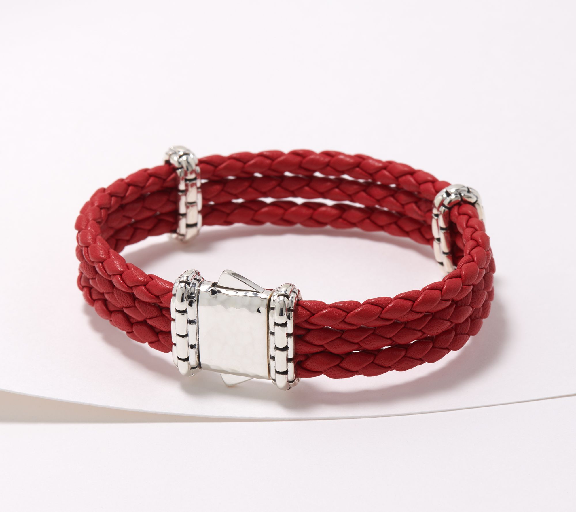 JAI Sterling Silver Triple Leather Strap Bracelet