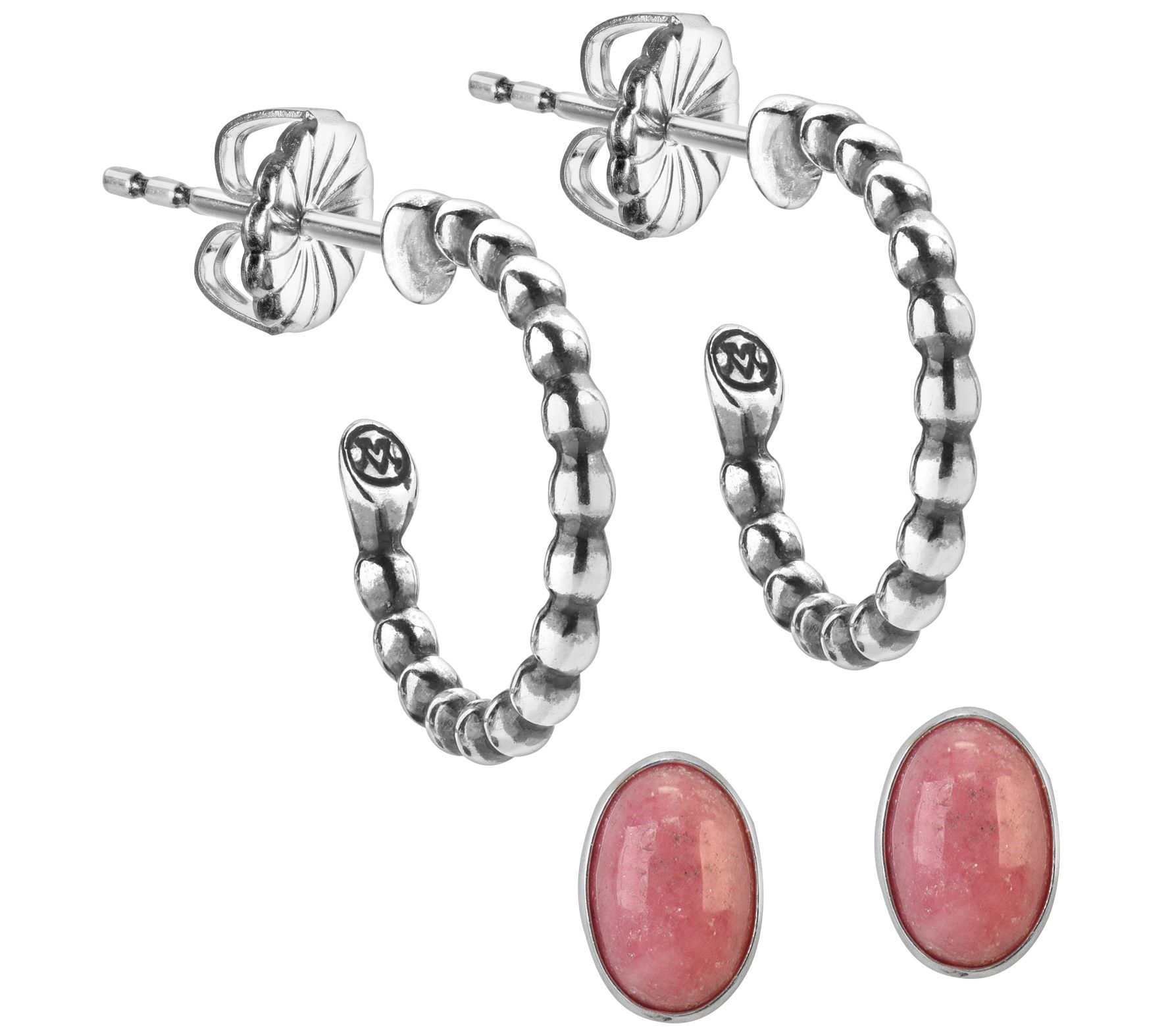 American West Sterling Silver Oval Stud & Ho op Earrings Set