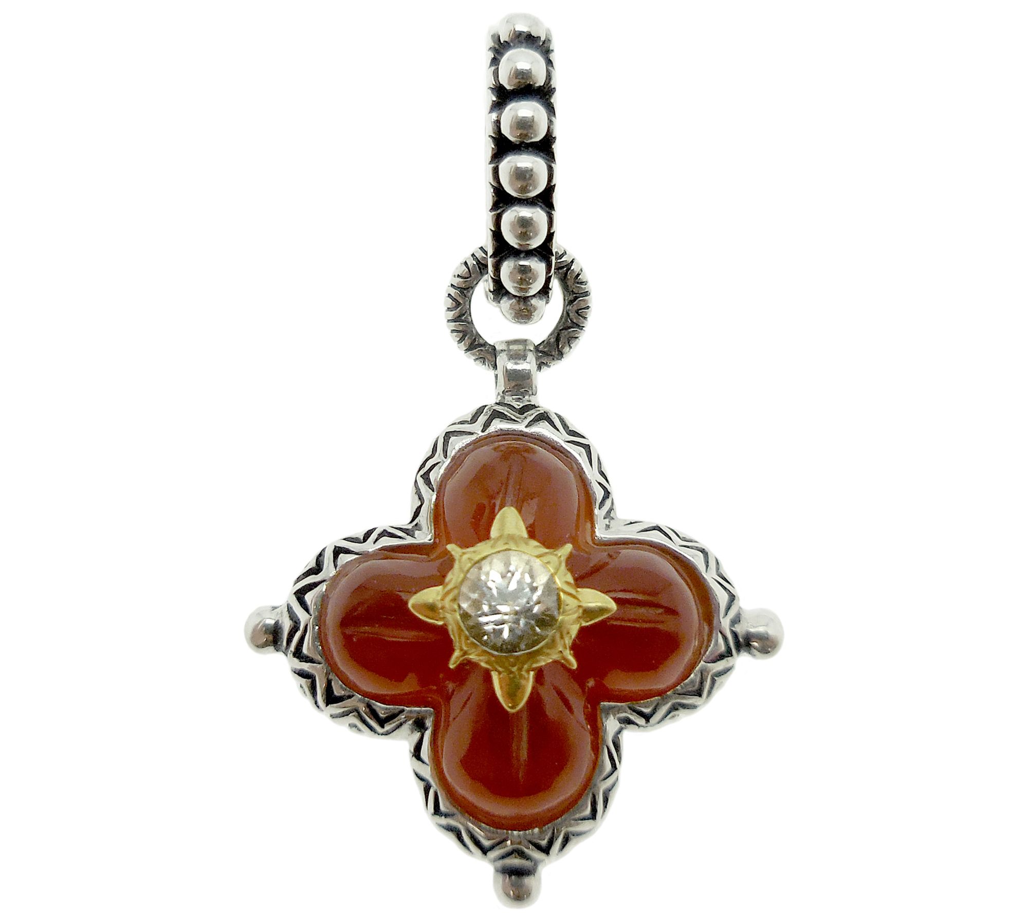 Barbara Bixby Sterling & 18K Gold Carnelian Flo wer Pendant