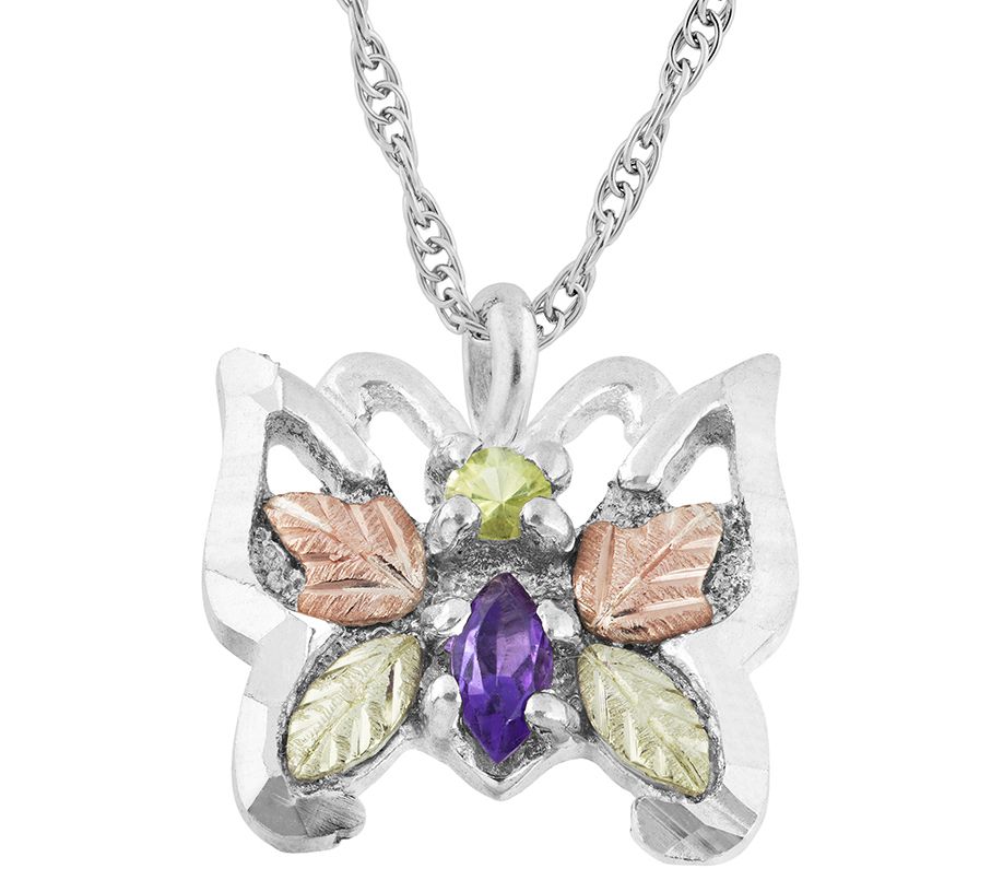 Black Hills Butterfly Pendant w/ Chain, Sterling/12K Gold
