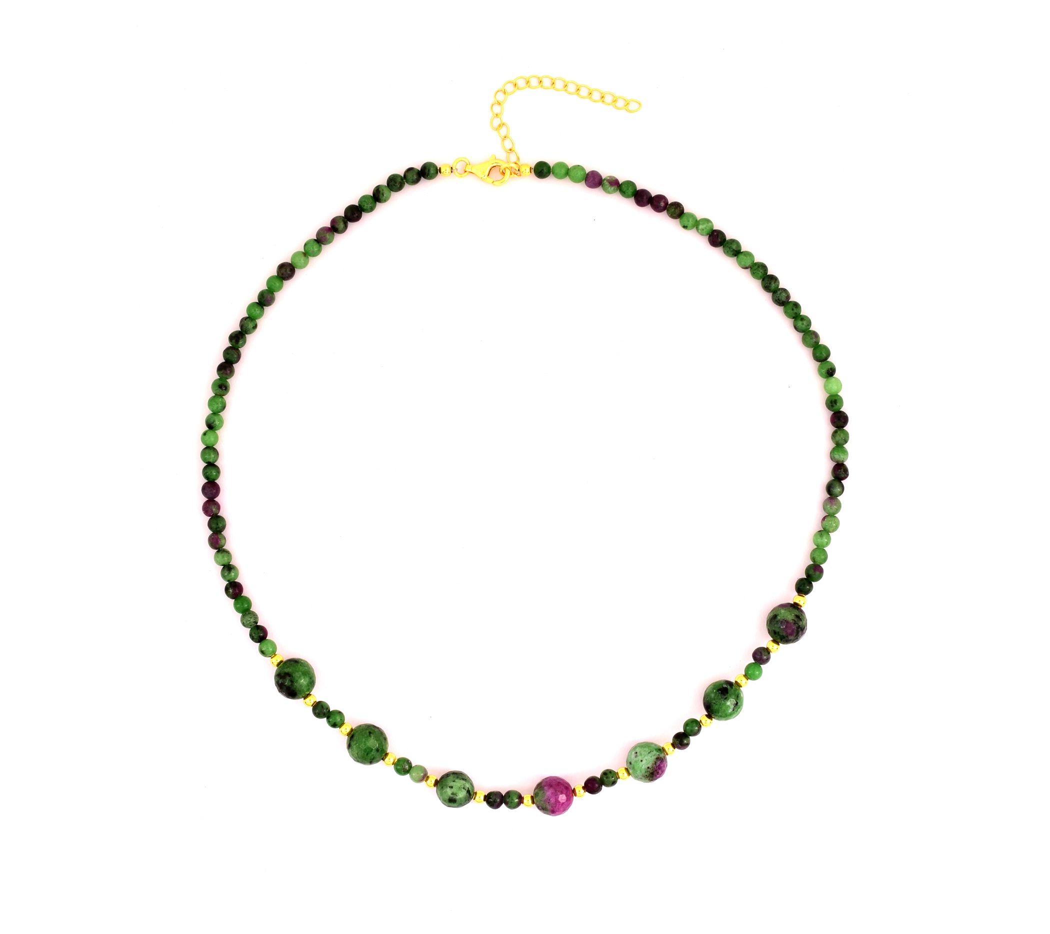 Sterling Silver & Ruby Ziosite Beaded Statement Necklace