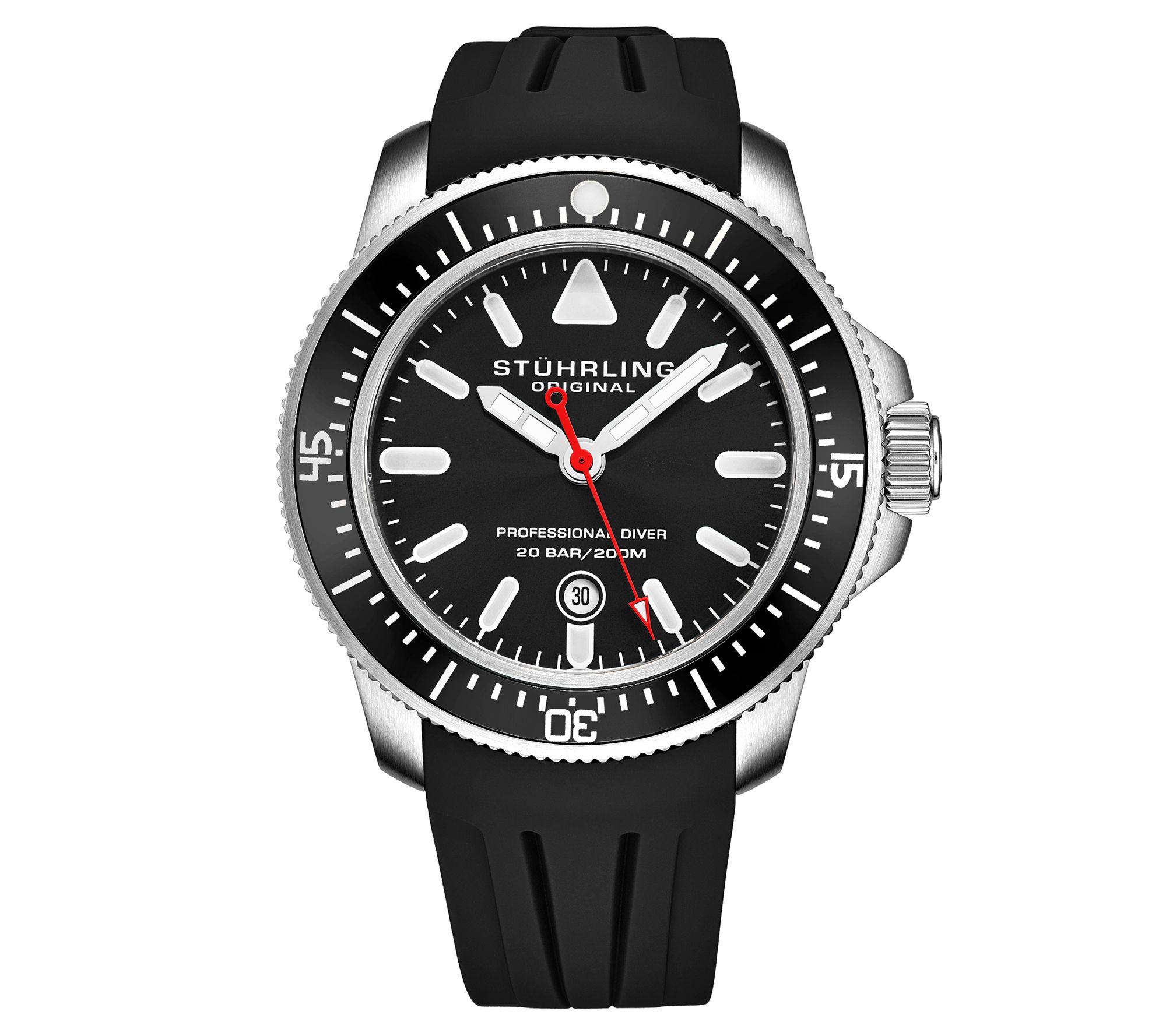 Stuhrling Mens Black Rubber Strap Watch