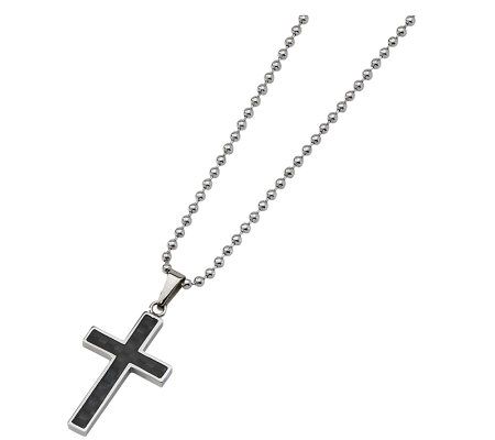 Steel by Design Mens Carbon Fiber Cross Necklace