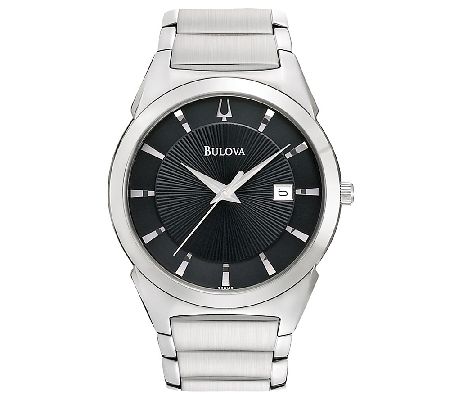 Bulova Mens Stainless Steel Black Dial Watch