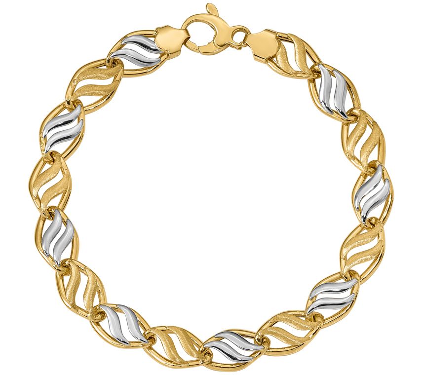 Italian Gold Two-Tone Oval Wavy Link Bracelet 1 4K, 5.6g