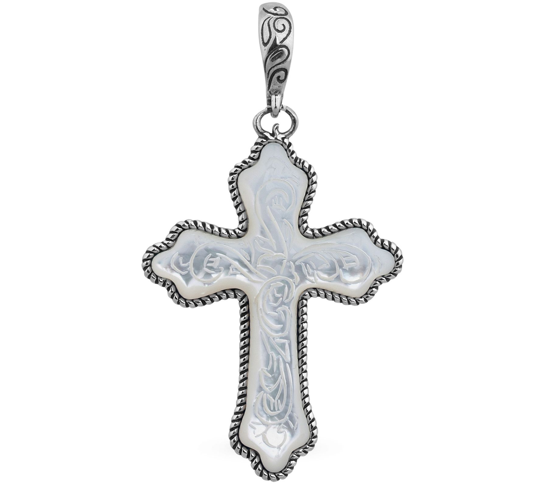 American West Sterling Carved Mother of Pearl C ross Pendant