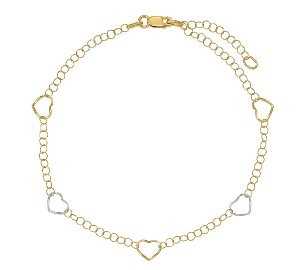 Italian Gold Two-Tone Heart Stations Anklet 14K , 1.6g