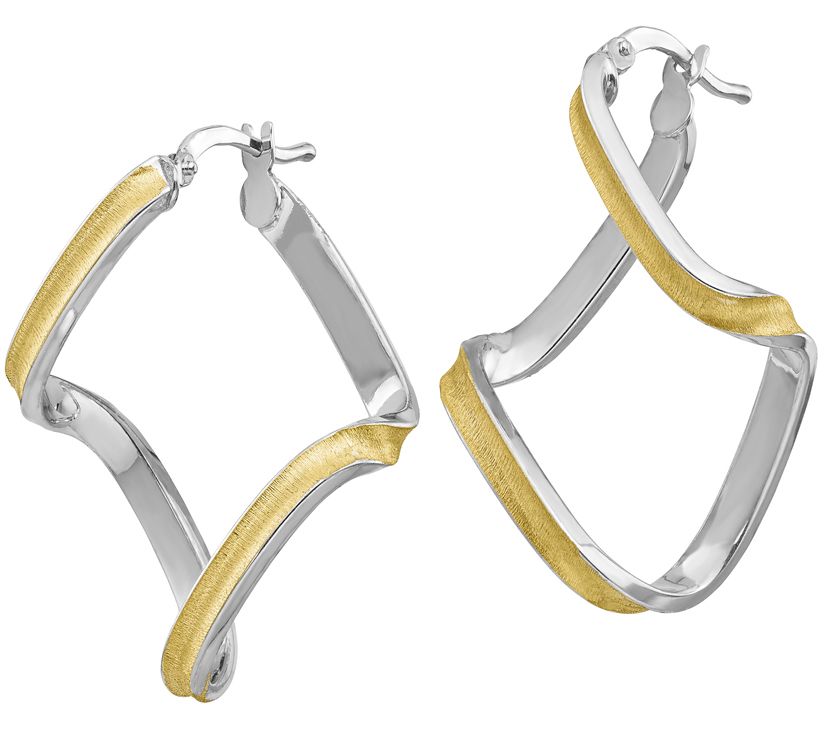 Italian Silver Two-Tone Twisted Hoop Earrings