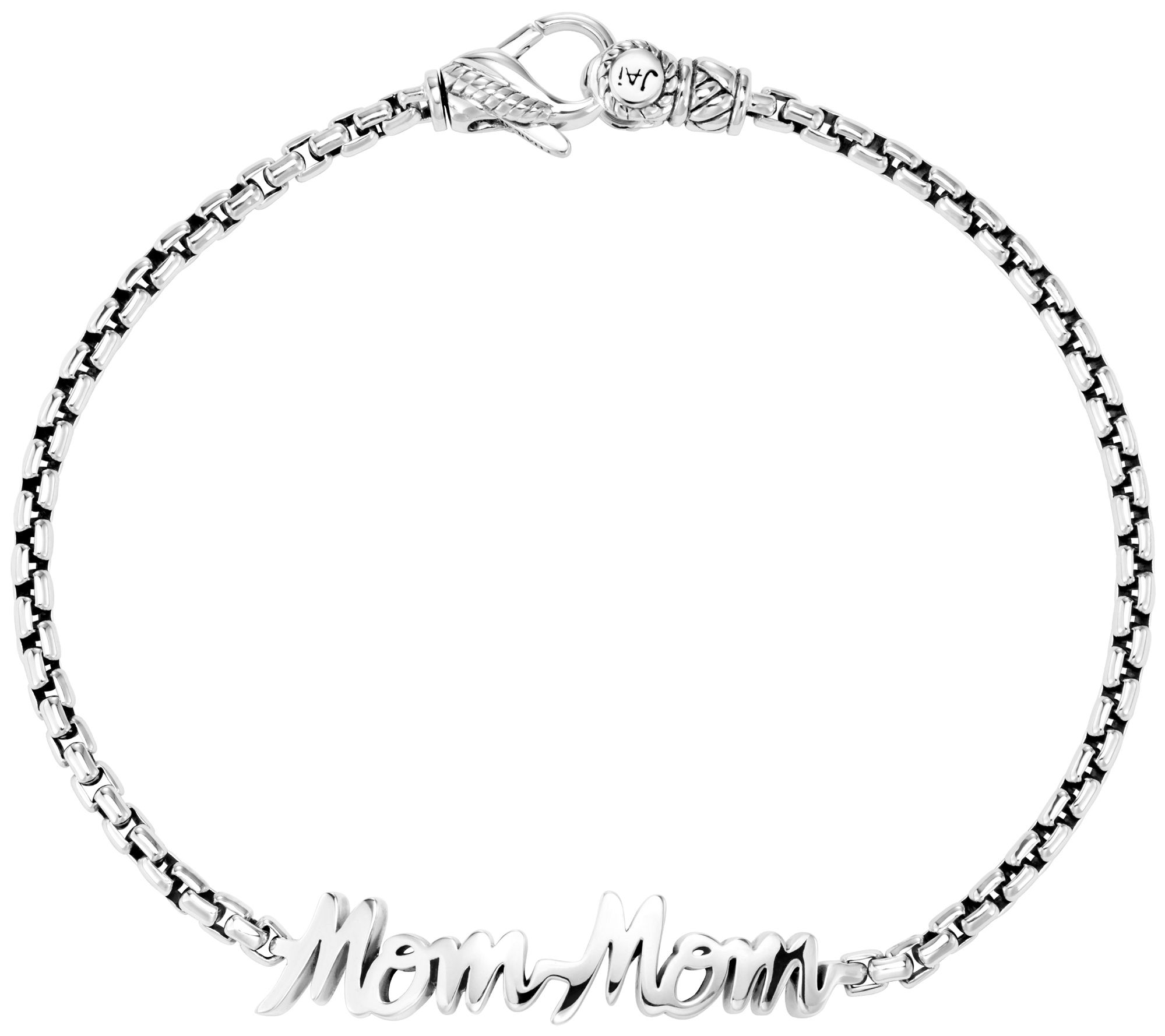 JAI Sterling Silver MomMom 2.7mm Box Chain Bracelet