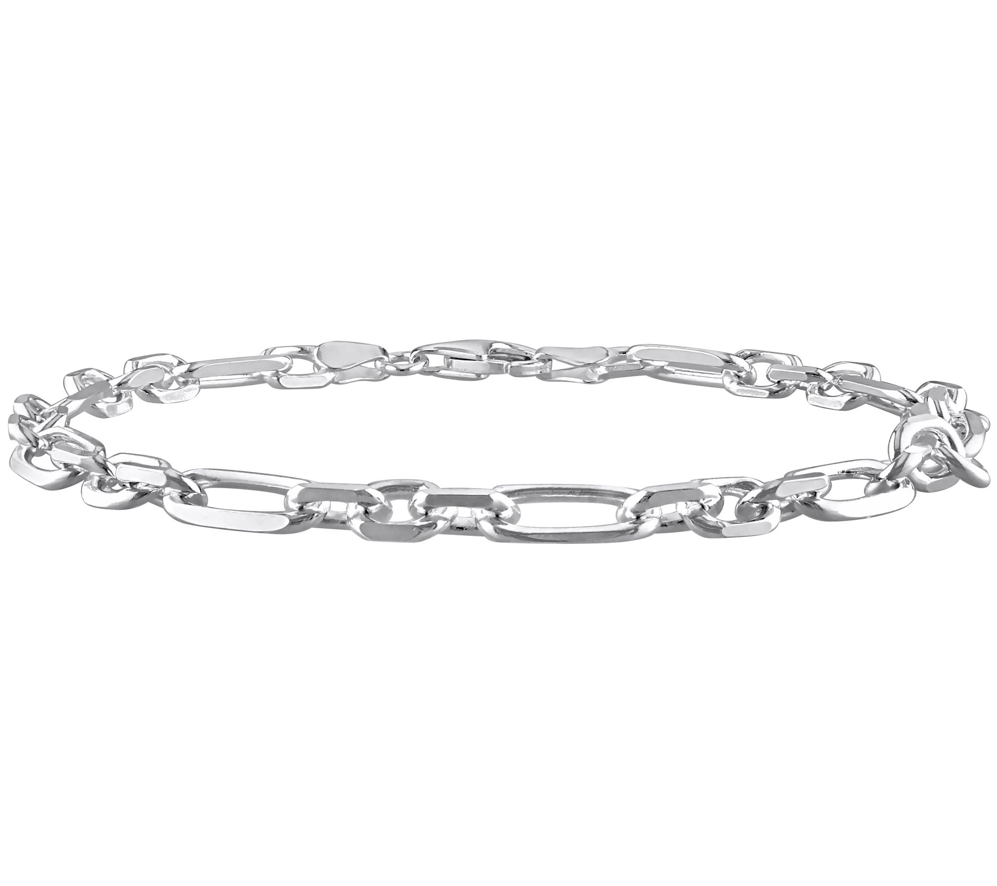 Sterling Silver 9" Diamond Cut Figaro Chain Ank le Bracelet