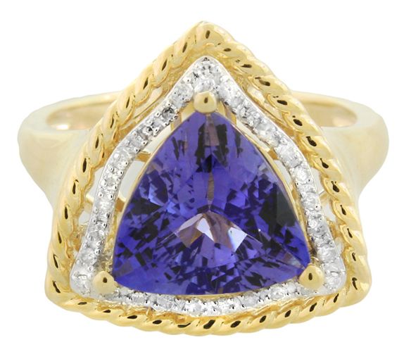 3.75 ct Trillion Cut Tanzanite and Diamond Ring 14K Gold