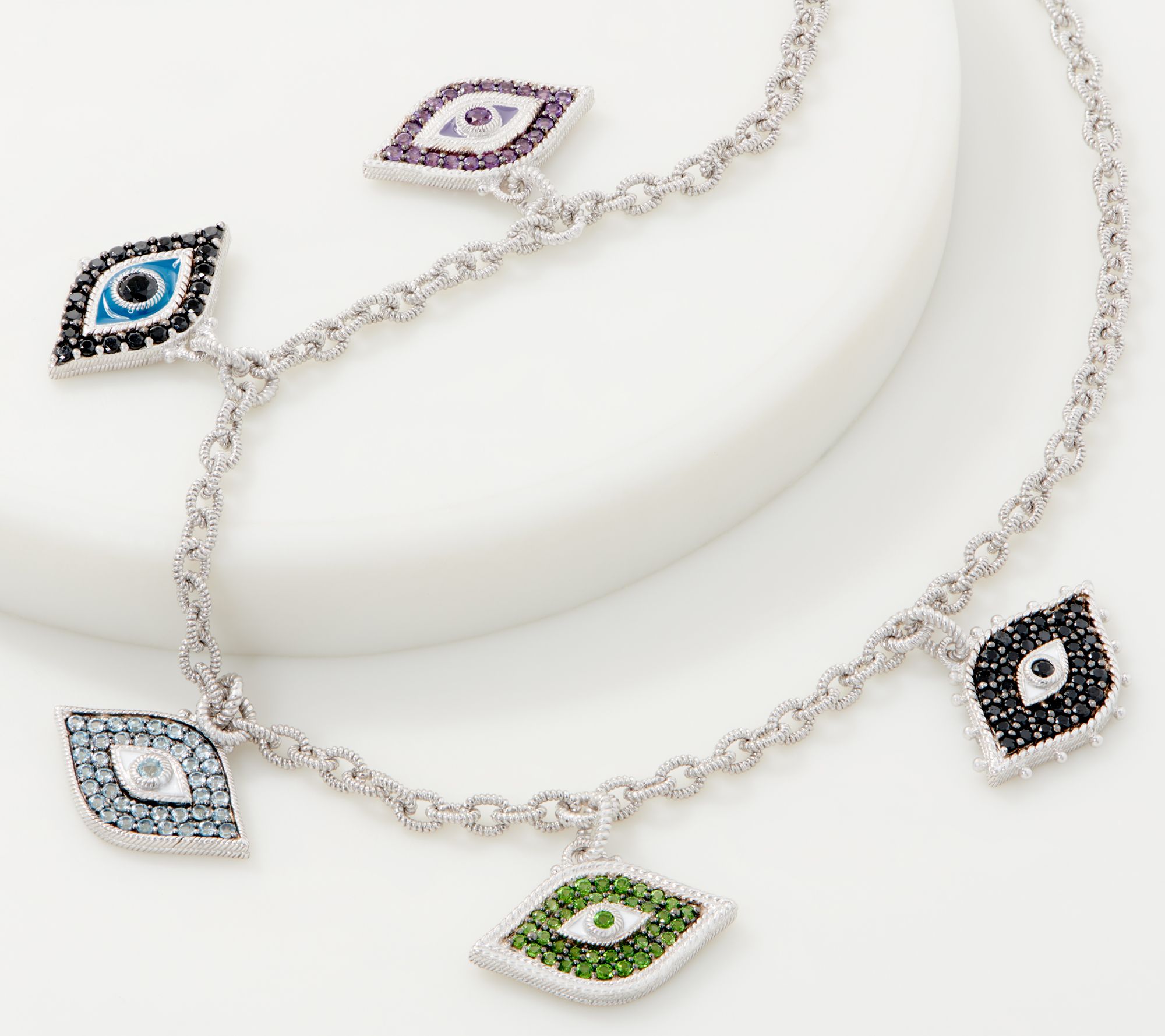 Judith Ripka Sterling Multi-Gemstone Evil Eye Charm Necklace