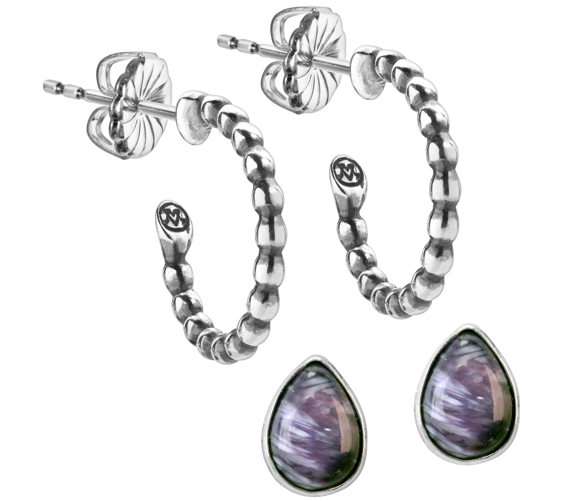 American West Sterling Silver Stud & Hoop Earri ngs Set