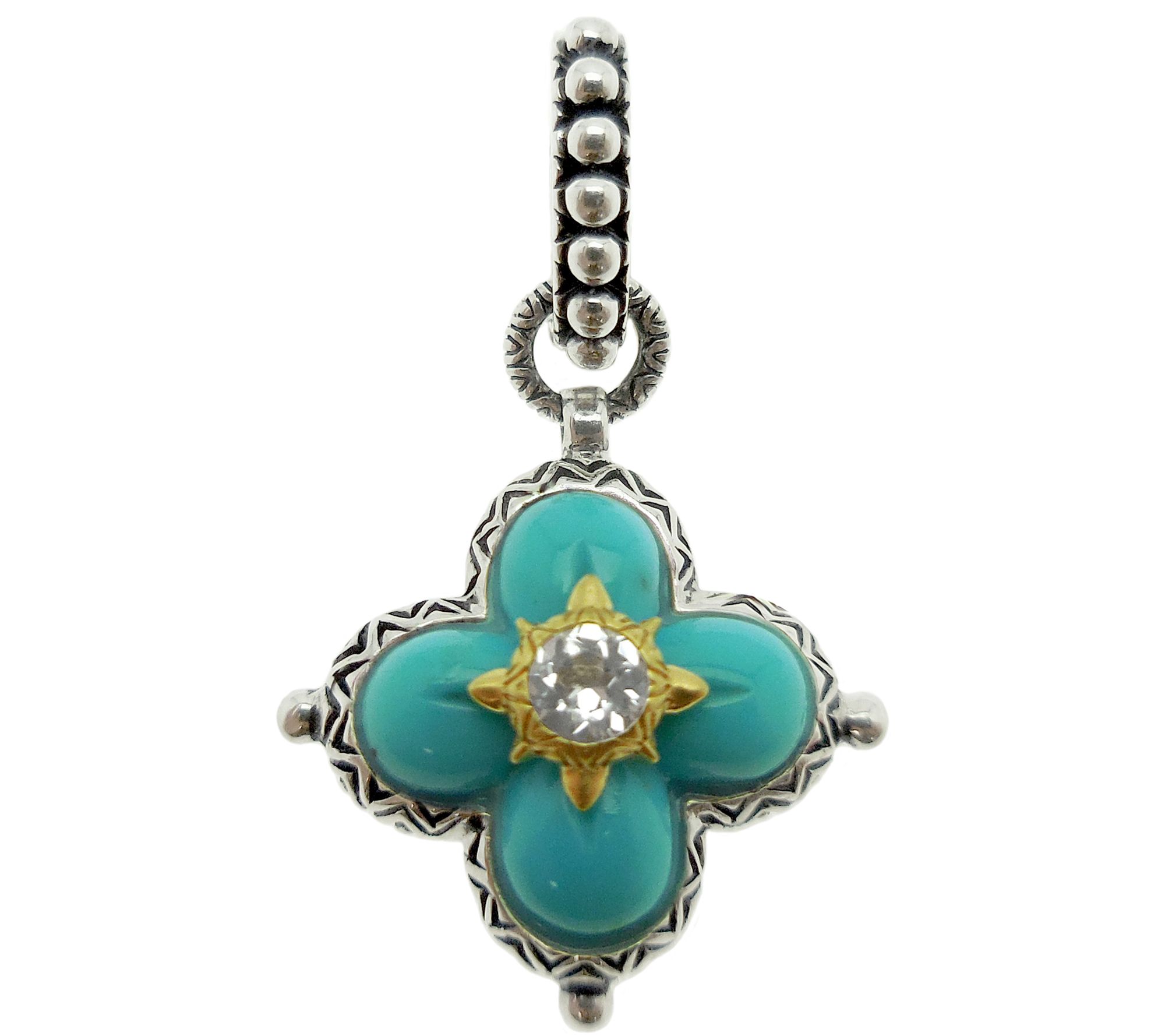 Barbara Bixby Sterling & 18K Gold Turquoise Flo wer Pendant
