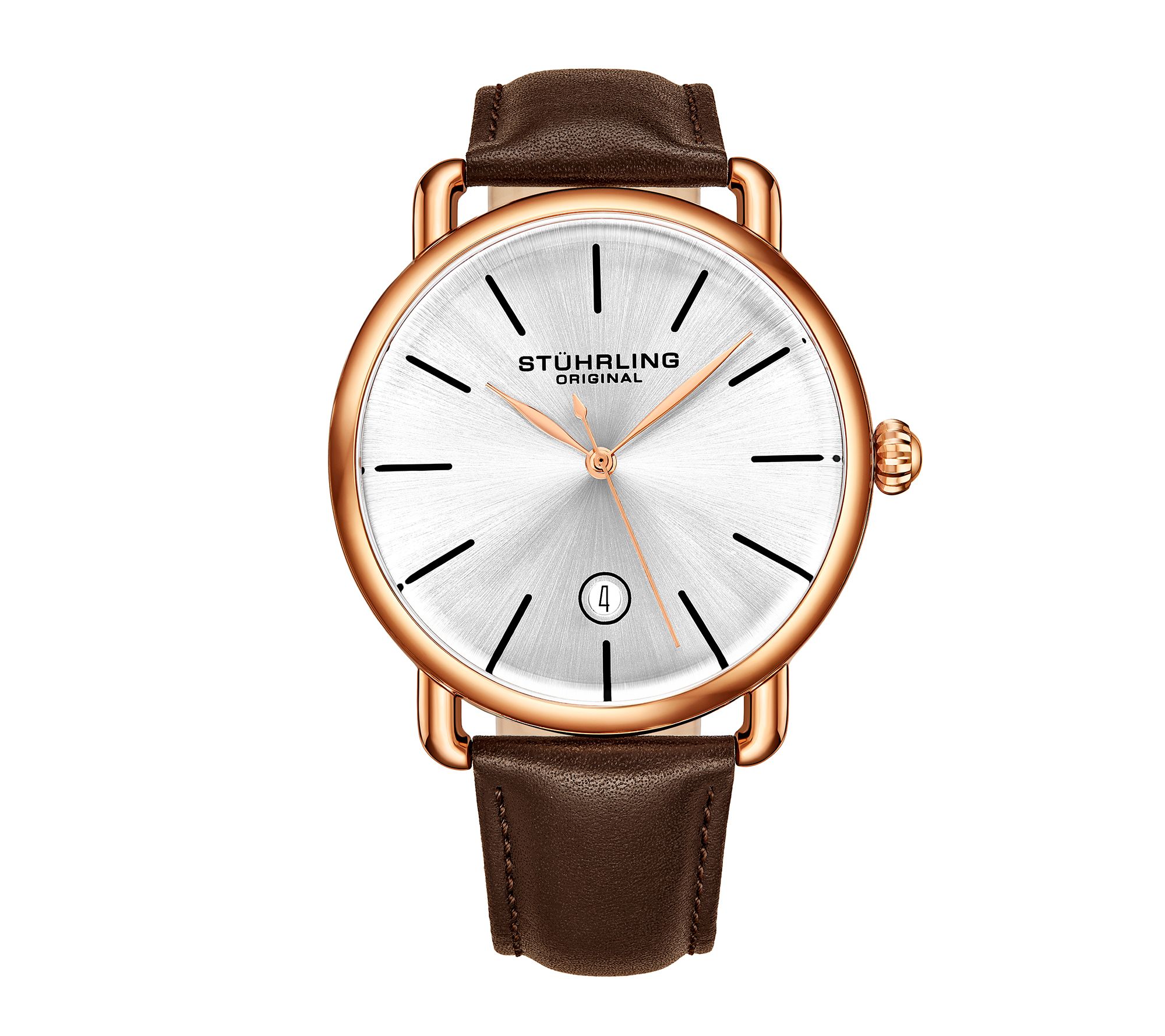 Stuhrling Mens Agent Rosetone Silver Dial Watc h
