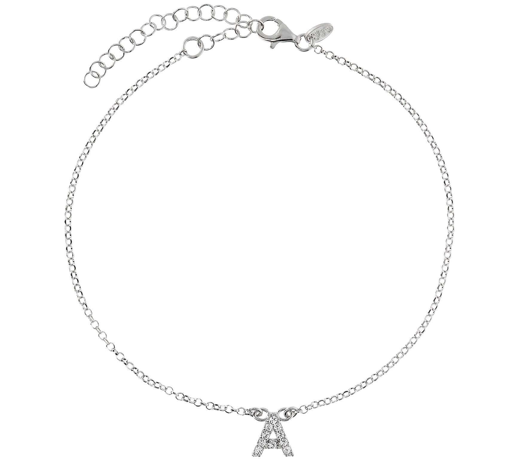 Diamonique Sterling Silver Initial Charm Ankle Bracelet