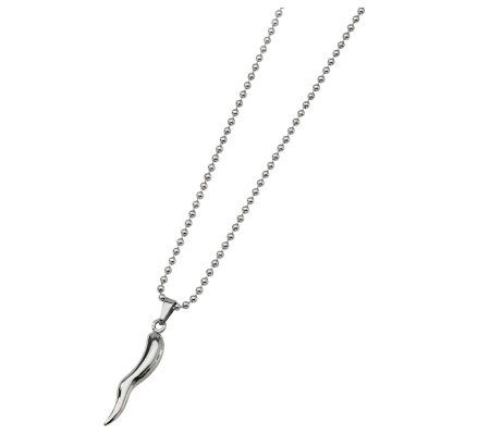 Steel by Design Mens Italian Horn Pendant w/ 22 Bead Chain