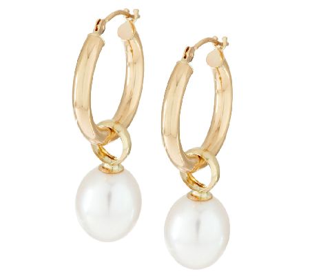 Honora 14K Yellow Gold Cultured Pearl 8.0mm Tube Hoop Earrings ...