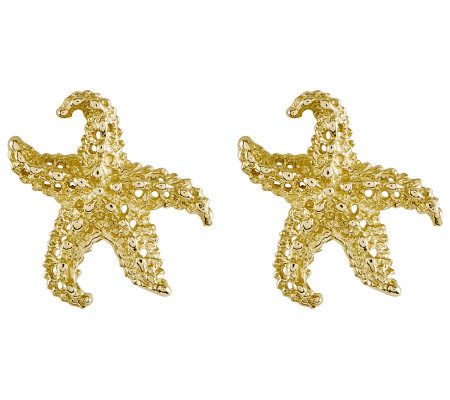 Textured Starfish Stud Earrings, 14K Gold