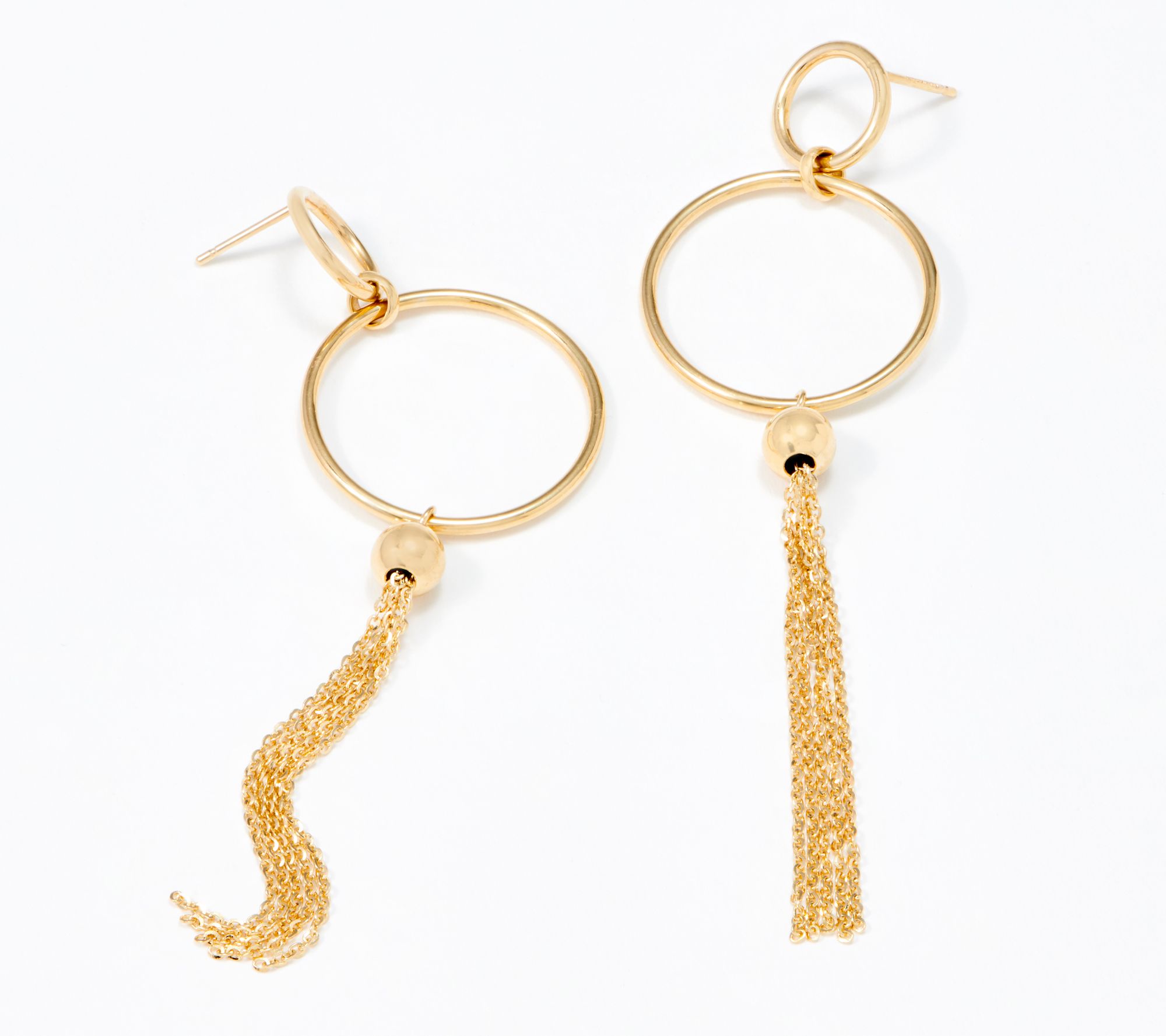 Italian Gold Linear Circle Tassel Earrings, 14K Gold