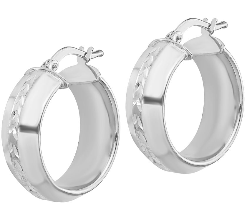 Italian Silver Diamond-Cut Round Hoop Earrings