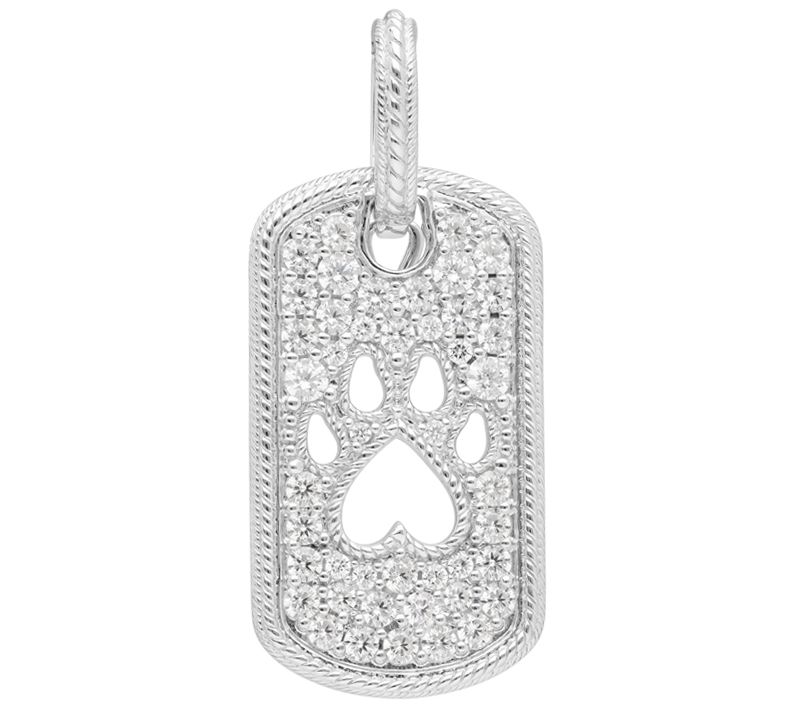 JUDITH Classic Pave Diamonique Dog Tag Pendant, Sterling